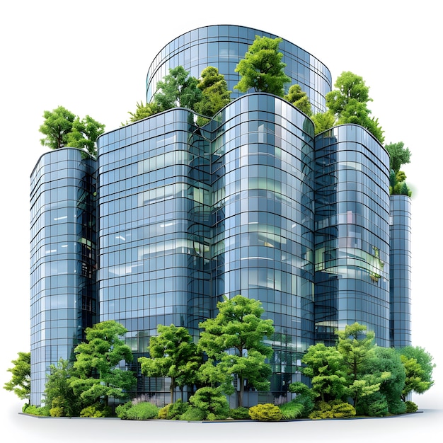 Photo glass business buildings with trees foreground real estate property business green economy