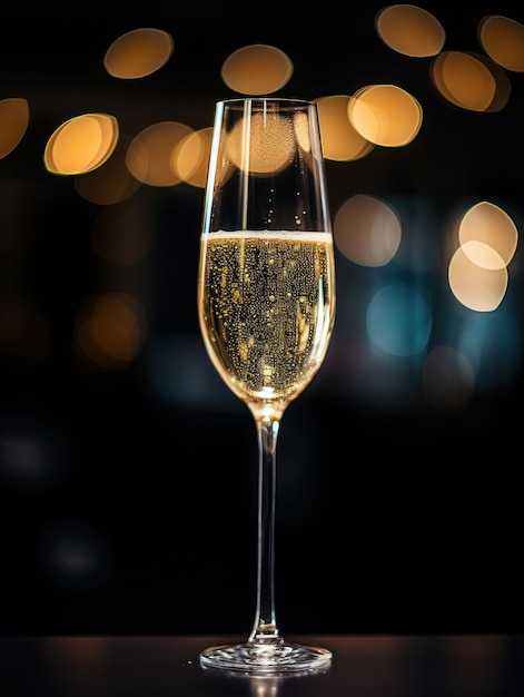 A glass of champagne with bubbles