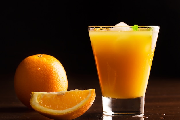 A glass of chilled orange juice