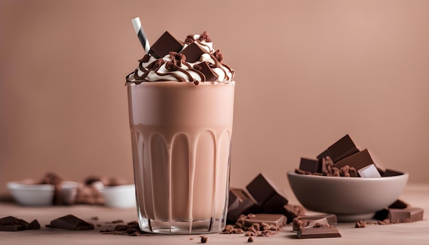 a glass of chocolate milkshake with a spoon in it