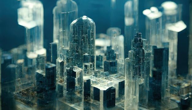 Glass Chrystal modular skyline city architecture Generative Ai