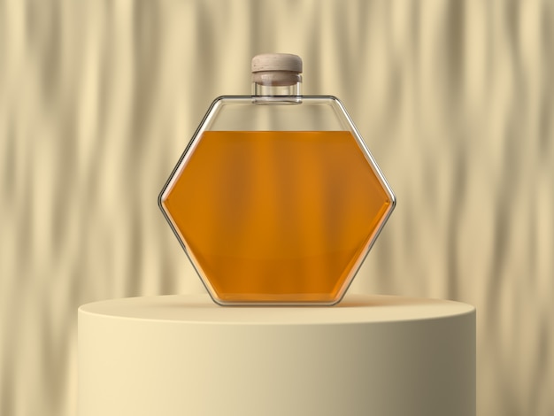 glass clear hexagon bottle honey yellow color 3d rendering