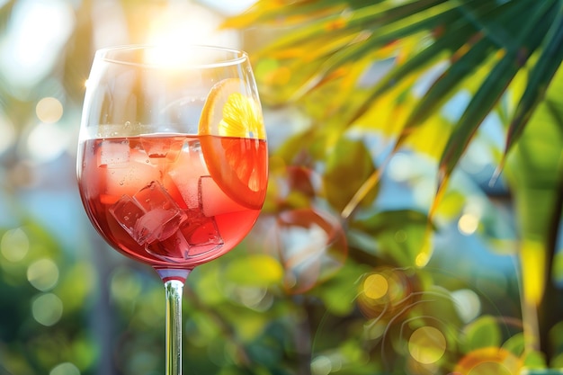 Photo a glass of cocktail with a slice of lemon and orange in the background