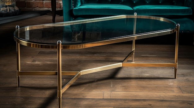 Glass coffee table with brass base AI generated