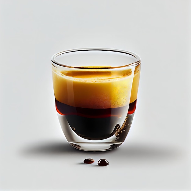 A glass of coffee with a white background