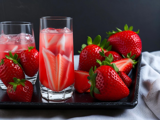 Photo glass of cold infused water with fresh strawberry