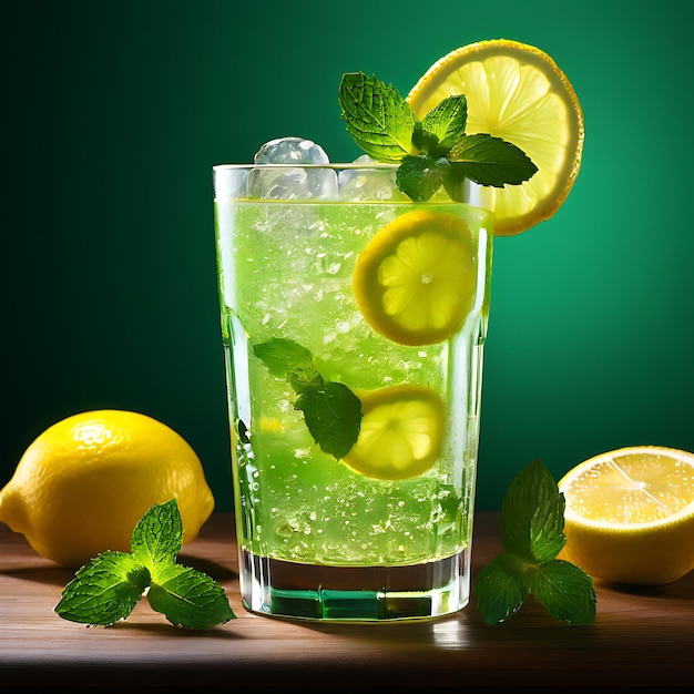 A Glass of Cold Lemon and Mint Juice