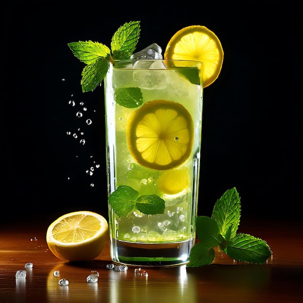 A Glass of Cold Lemon and Mint Juice