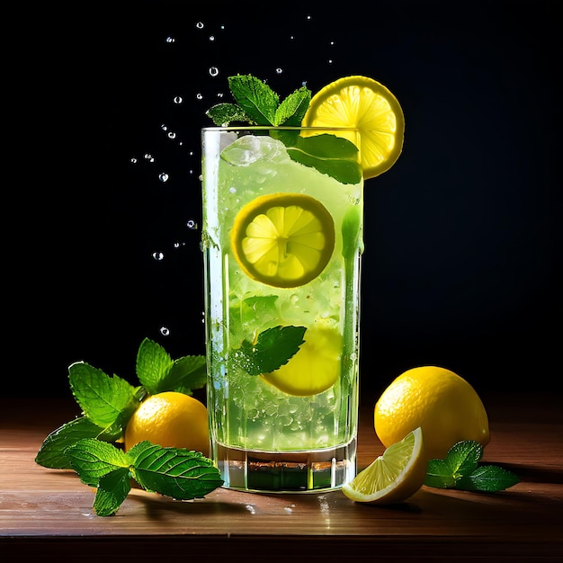 A Glass of Cold Lemon and Mint Juice