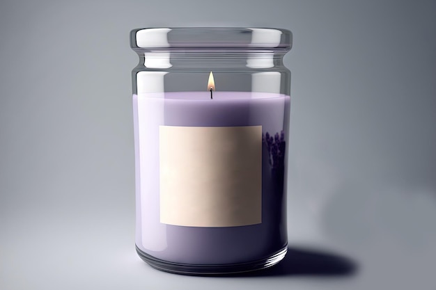 Glass container candle mock up lavender scented purple candle design ready template 3D Illustration