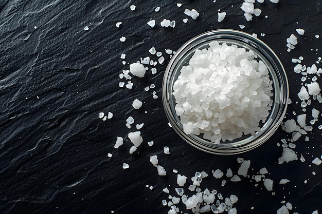 Photo a glass container of rice with a glass of water and a glass jar of salt