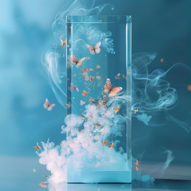 a glass container with butterflies in it and the words  butterflies  on it