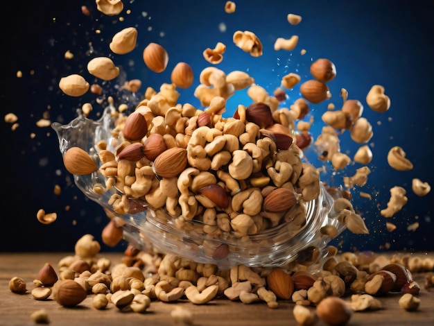 A glass container with nuts and a bowl of nuts Ai generated