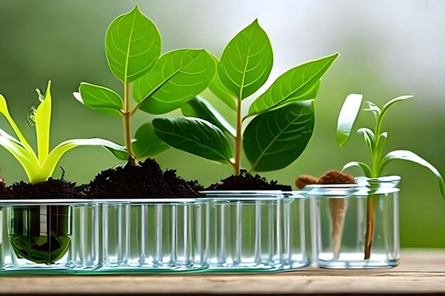 A glass container with a plant in it and a green leaf on the top.