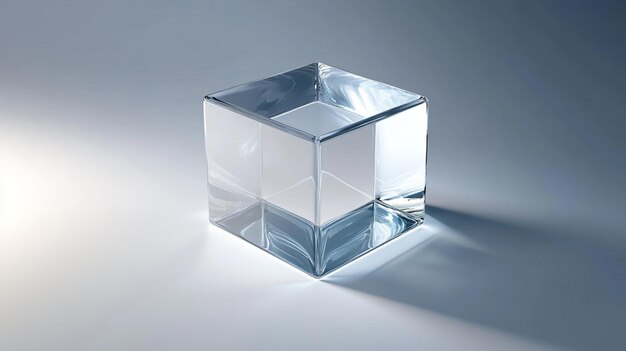 Photo glass cube crystal cube empty glass showcase for exhibit glass block on white background