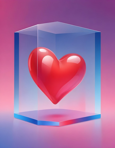 a glass cube with a heart inside of it