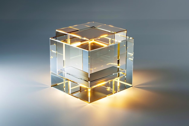 Photo a glass cube with lights