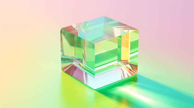 a glass cube with a yellow and green background.