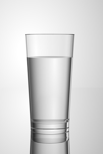 Glass cup filled with water on a white background 3d render