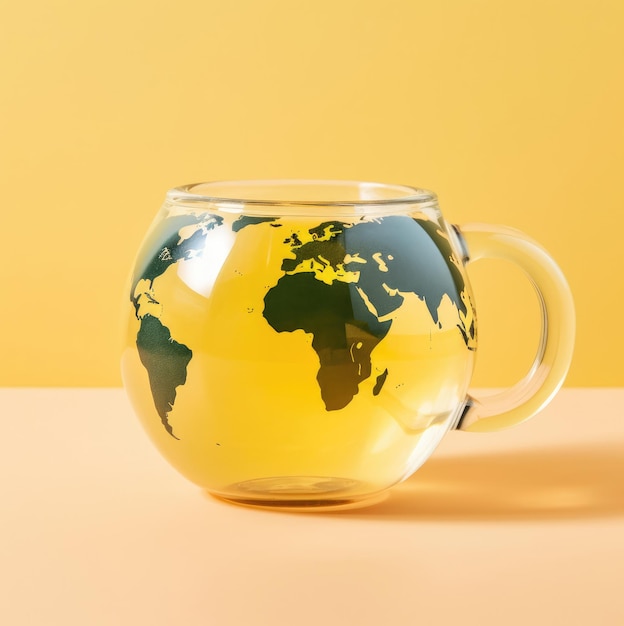 A glass cup with a globe on it