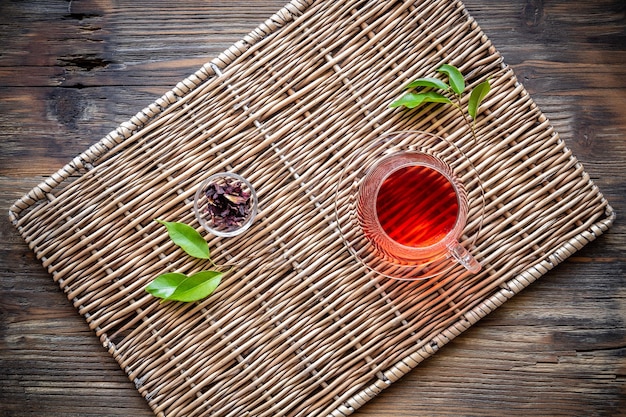 Glass cup with tea