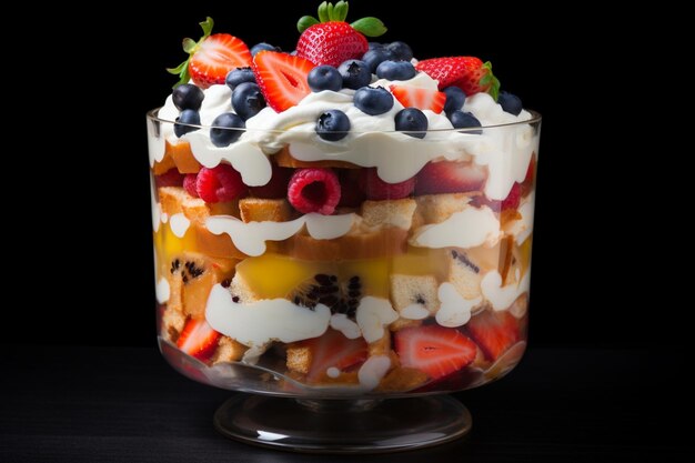 Photo a glass cup of yogurt with fruit and cream