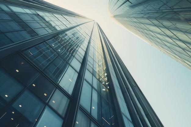 Glass curtain wall of skyscraper in financial center