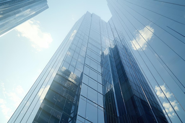 Glass curtain wall of skyscraper in financial center