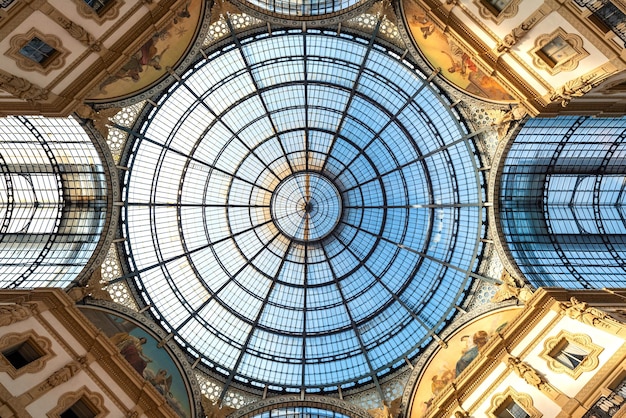 Glass dome of Galleria Vittorio Emanuele in Milan Italy