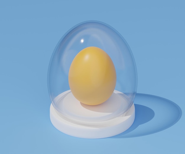 Glass easter egg on isometric podium 3d render