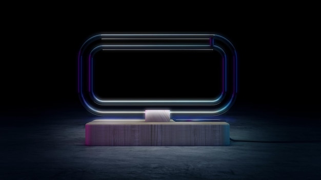 Glass Empty Neon Sign without illumination on Stage 3D Rendering