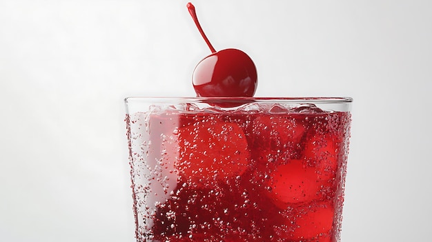 Photo a glass filled with a cherry and a red liquid