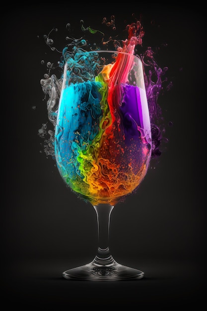 Glass filled with colorful liquid on black background Generative AI