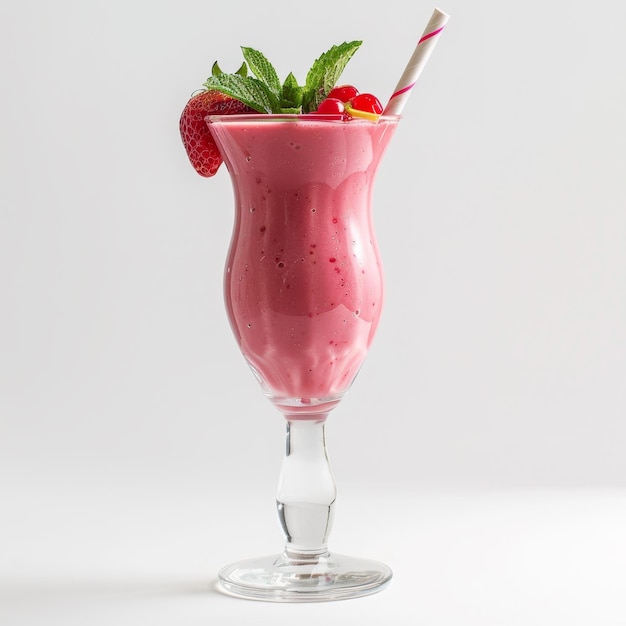 A glass filled with a colorful refreshing smoothie with a straw ready to be sipped