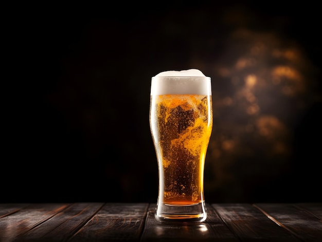 Glass of fresh cold beer on dark background