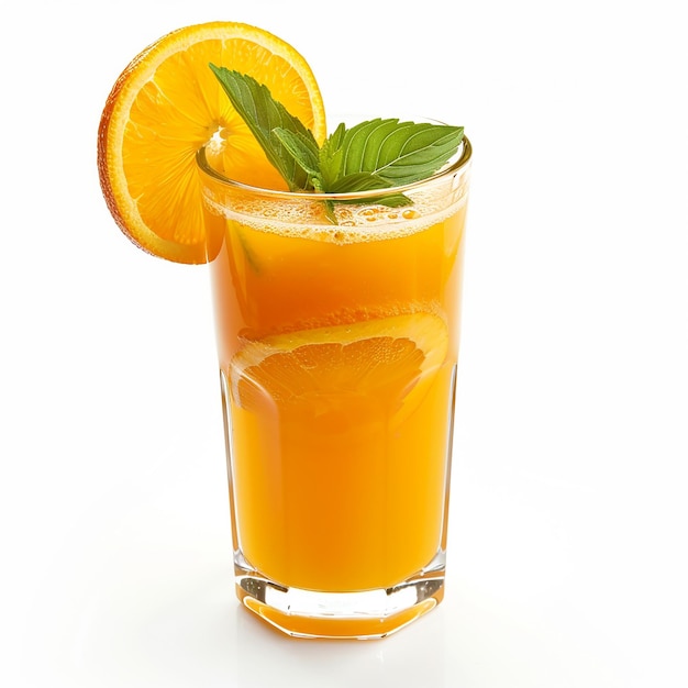 Glass of fresh healthy juice on white background