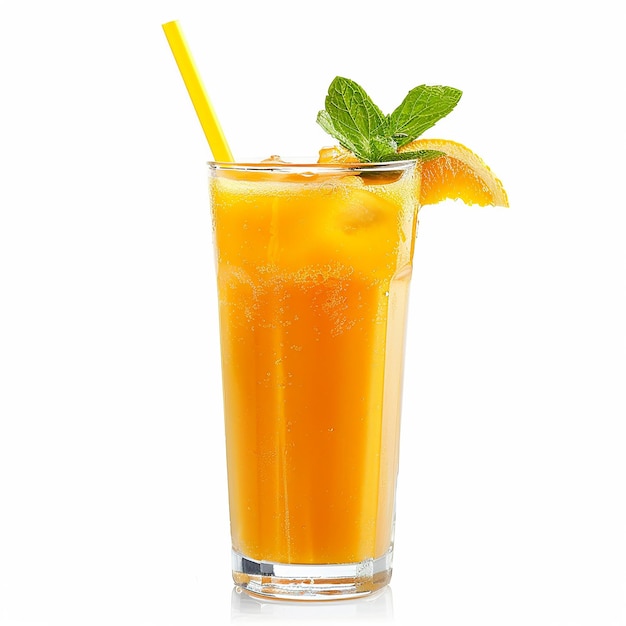 Glass of fresh healthy juice on white background