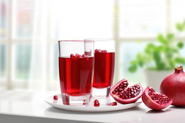 Glass of fresh pomegranate juice on kitchen table