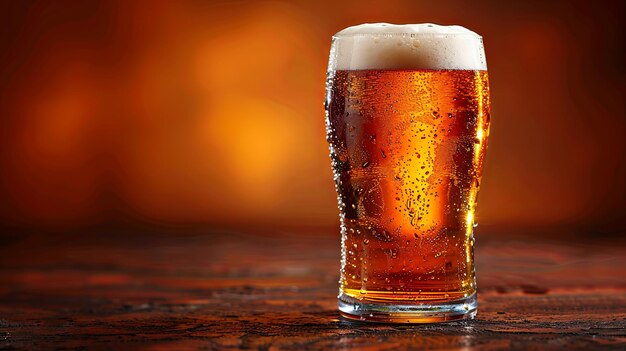 A glass of freshly poured light beer on a wooden surface Soft light International Beer Day