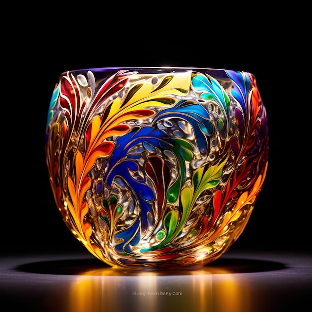 Photo a glass from murano glass masterpiece with many colorful