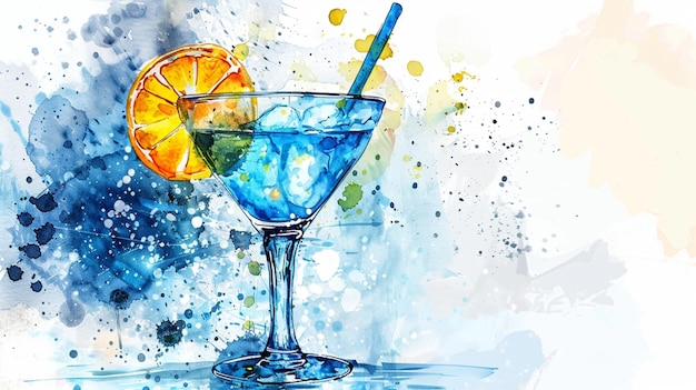 Photo a glass of frozen blue moscato margaritas illustrations