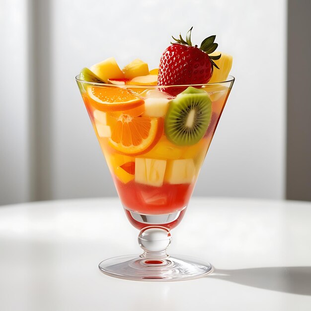 Photo a glass of fruit cocktail with a strawberries and strawberries in it