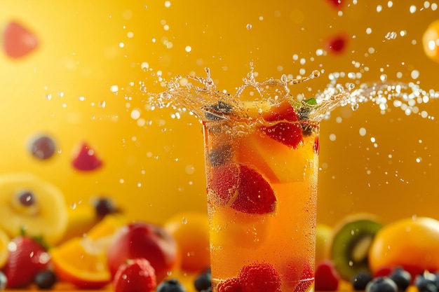 a glass of fruit juice is being poured into a glass