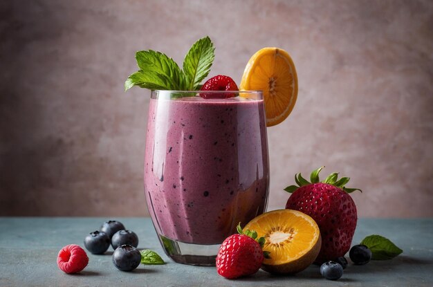 a glass of fruit juice with a strawberries and a strawberries