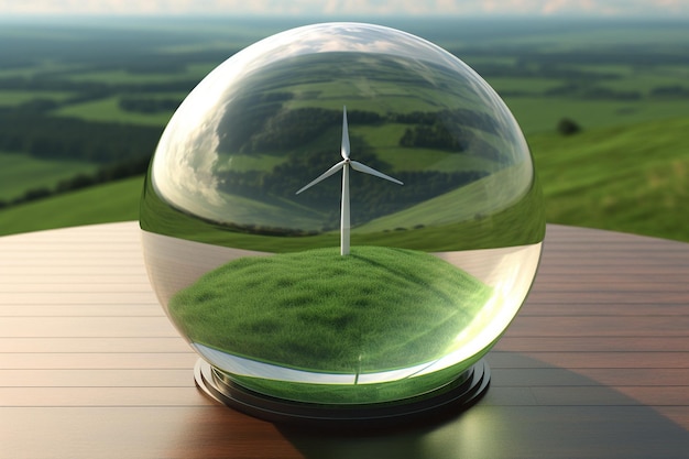 Photo glass globe showcasing renewable energy and green solutions