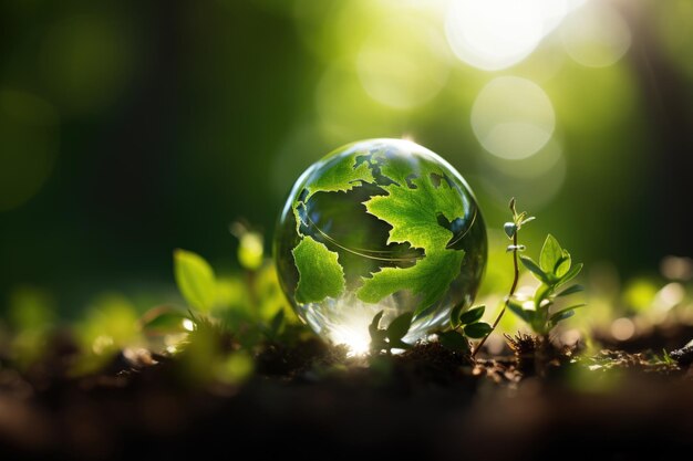 Glass globe sitting on top of lush green field Suitable for environmental themes and global concepts