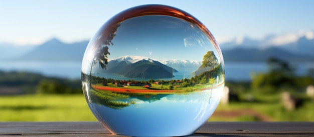 Glass globe with beautiful landscape