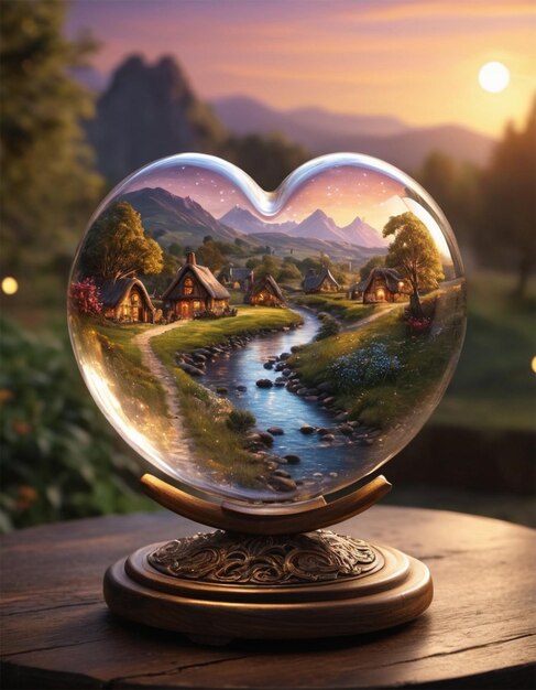 a glass globe with a house on it and a house on the bottom