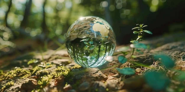 A glass globe with a reflection of the earth on it