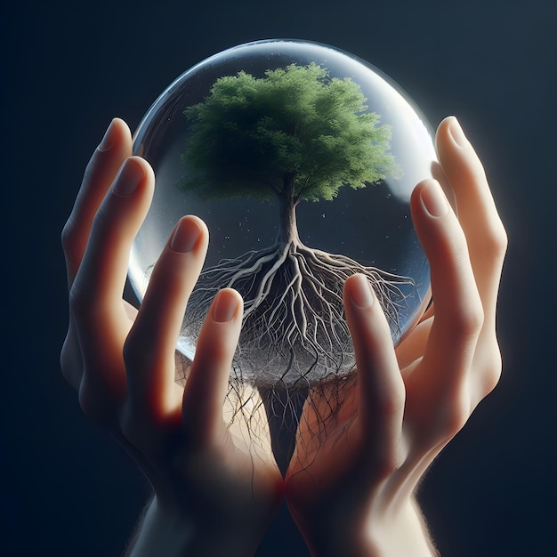 a glass globe with a tree inside of it